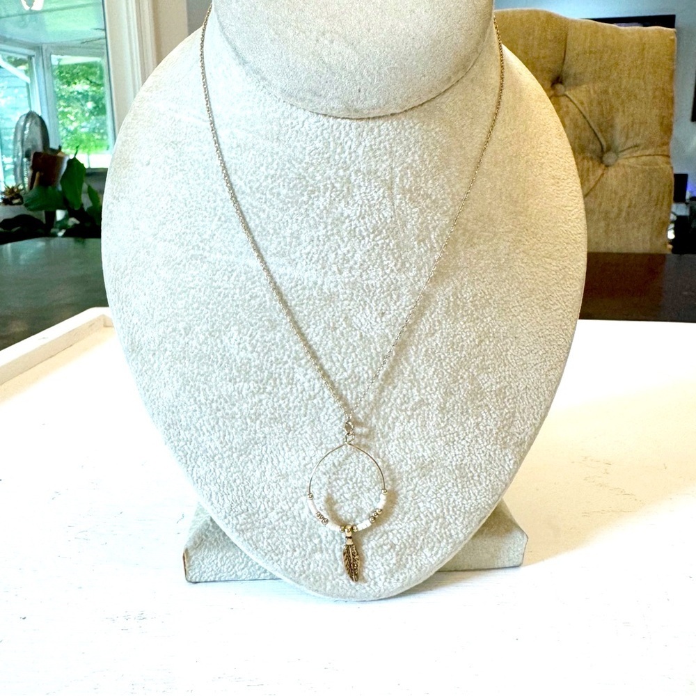 H&M Beaded Dream Catcher Pendant Necklace Gold Tone Nwt